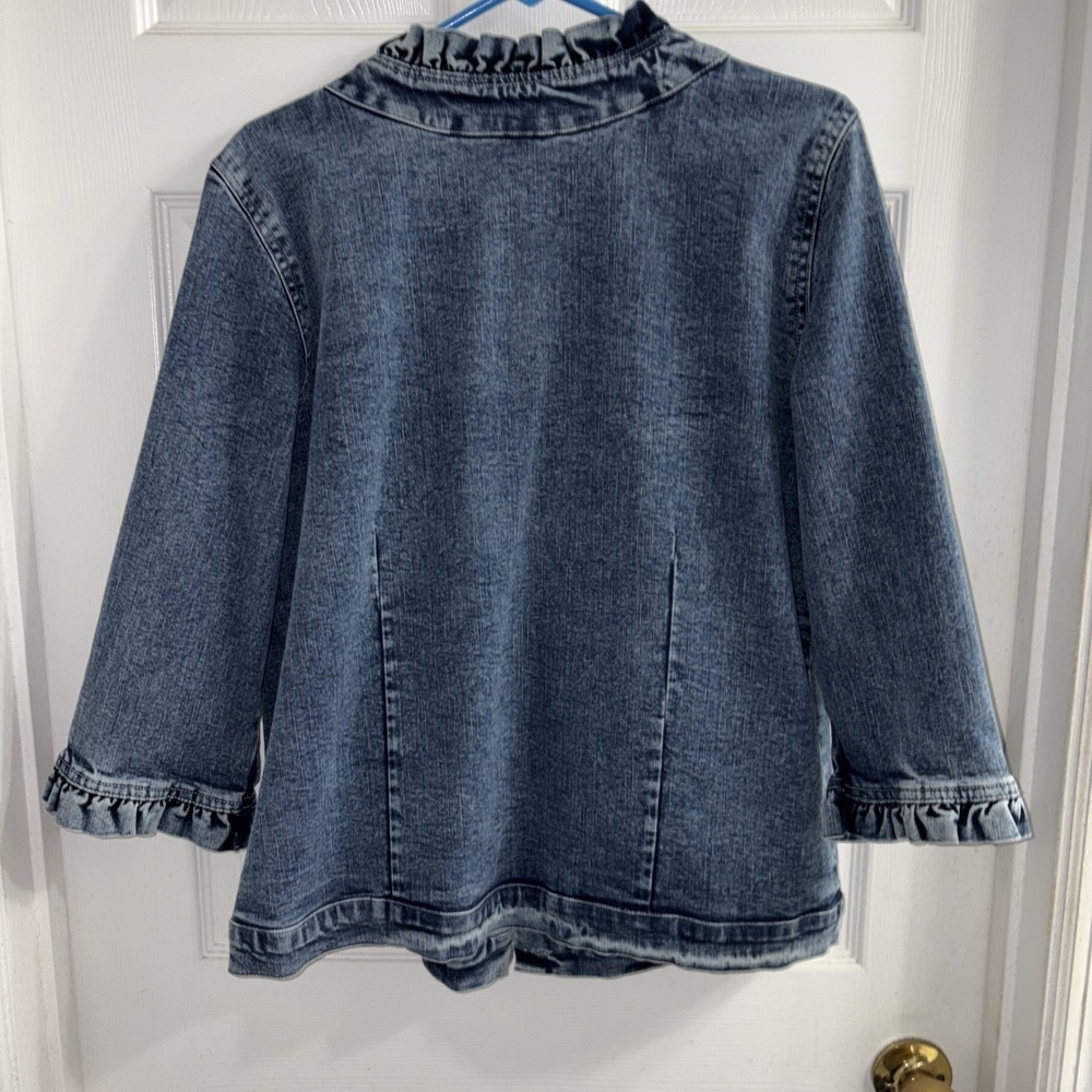 Vintage NorthStyle Denim Jean Jacket Women's XL Pockets Ruffle Trim 3/4 Sleeves - Picture 8 of 10